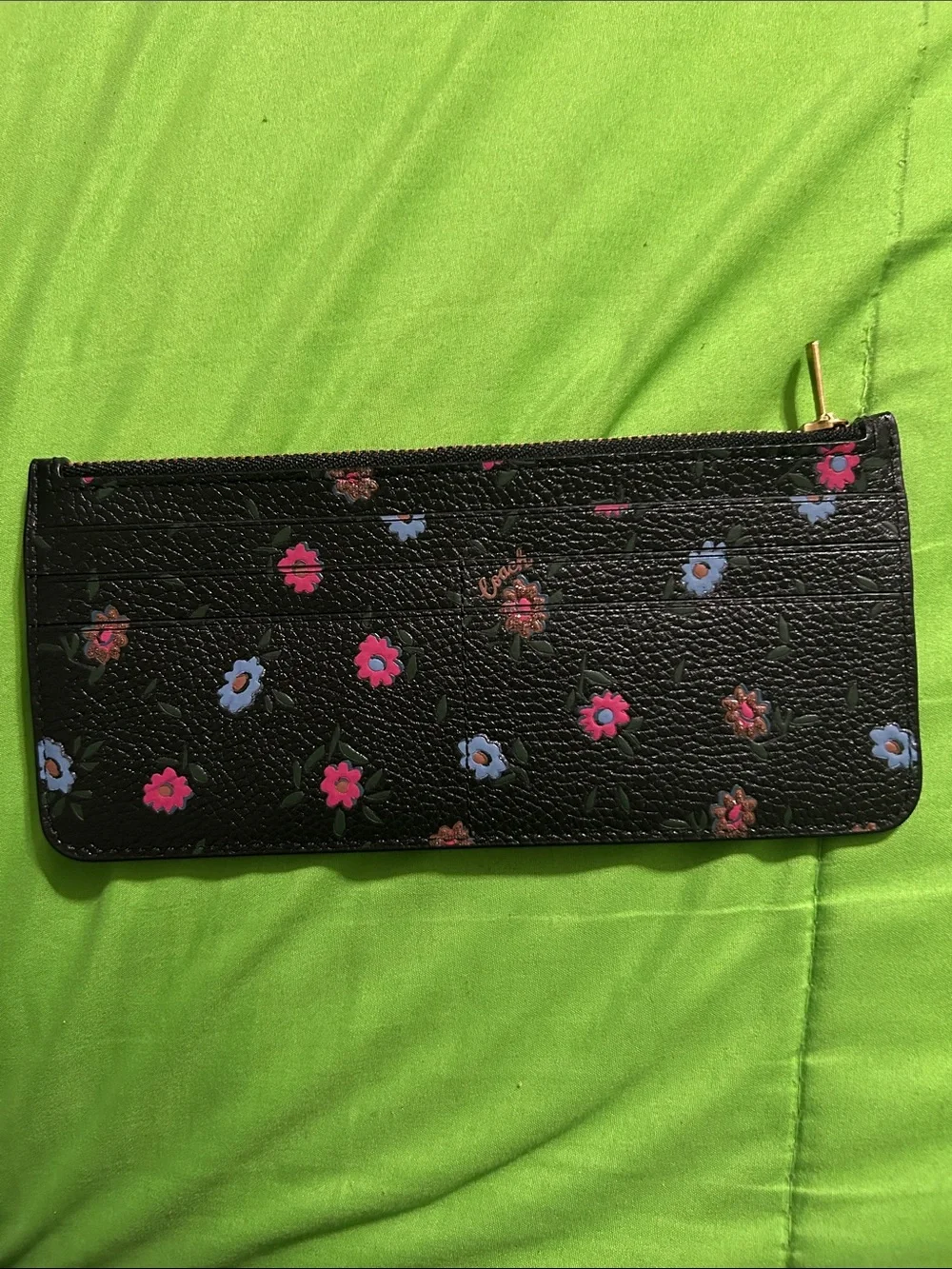 Coach Black Floral Zip Pouch